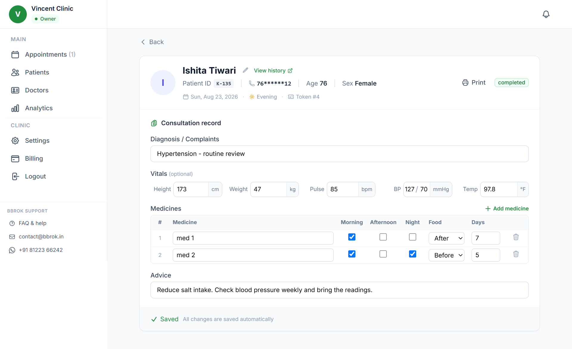 Bbrok dashboard — Consultation